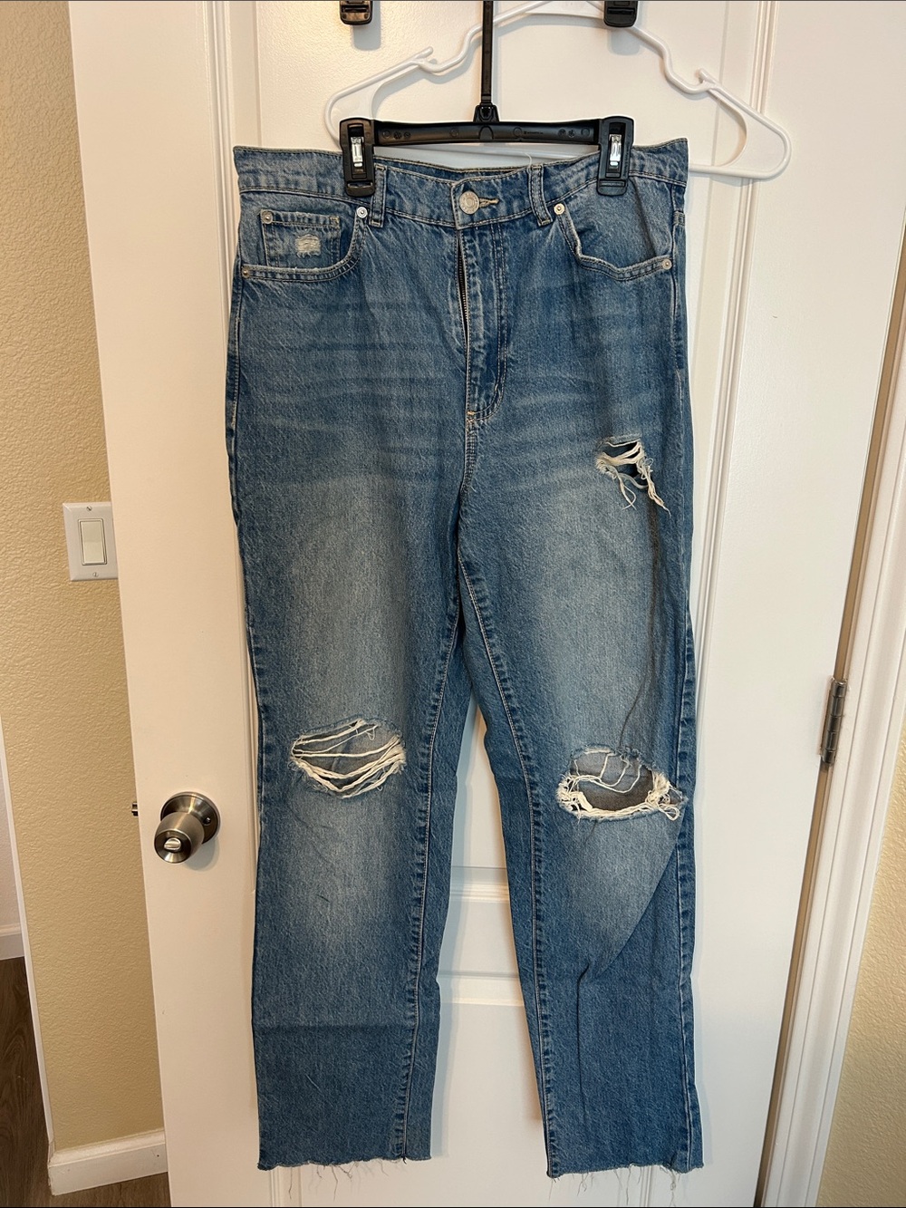 Garage Distressed Blue Straight Leg Jeans - Picture 1 of 3